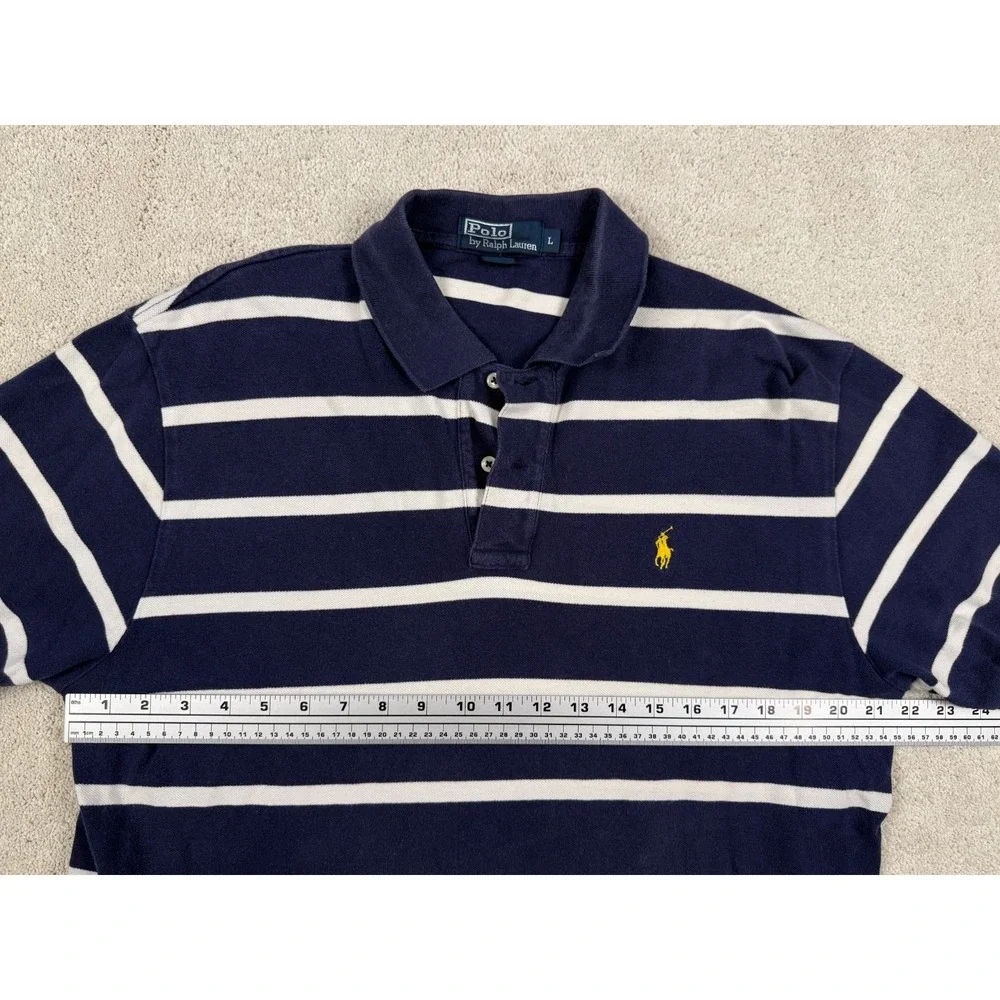RALPH LAUREN POLO Men's Large Navy Striped Y2K Shirt Preppy 100% Cotton #1430